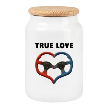 True Love Steering Hearts Geschenk Hochzeit Heirat - Keksdose mit Holzdeckel - Weiß - Vorne