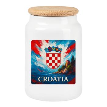 Armoiries de Croatie Côte - Boîte à biscuits avec couvercle en bois - blanc - Devant