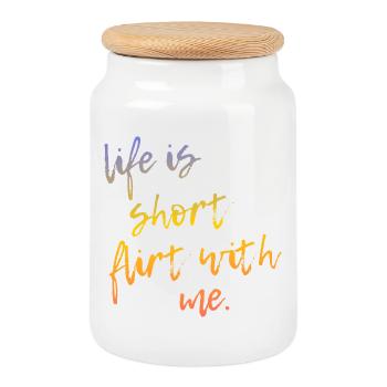 Life is Short Flirt With Me - Tour Gradient Script - Cookie Jar with Wooden Lid - white - Front