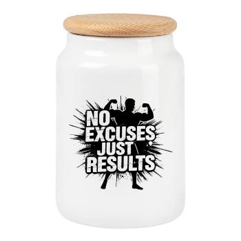 No Excuses Just Results – Motivation Saying - Cookie Jar with Wooden Lid - white - Front