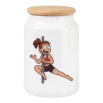 Pole Dance Cartoon – Lustige Dancerin - Keksdose mit Holzdeckel - Weiß - Vorne