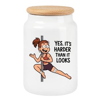 Pole Dance Cartoon – Harder Than It Looks - Keksdose mit Holzdeckel - Weiß - Vorne