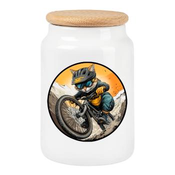 Chat motard / chaton VTT - Boîte à biscuits avec couvercle en bois - blanc - Devant