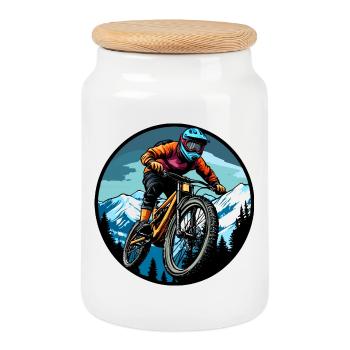 Freeride Biker - Boîte à biscuits avec couvercle en bois - blanc - Devant