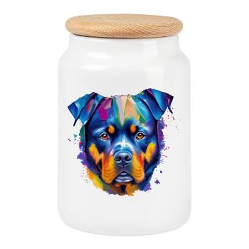 Portrait vibrant d’art coloré de chiens Rottweiler - Boîte à biscuits avec couvercle en bois - blanc - Devant