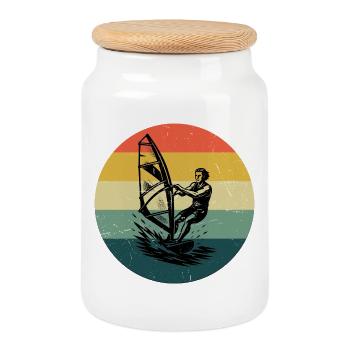 Modern Windsurfing Artwork - Cookie Jar with Wooden Lid - white - Front