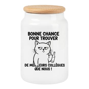 Chat blasé et bière: Bonne chance - Boîte à biscuits avec couvercle en bois - blanc - Devant