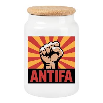 Antifa - Antifascist Merch - Cookie Jar with Wooden Lid - white - Front