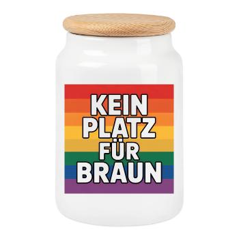 Kein Platz für Braun - Antifa Tee - Keksdose mit Holzdeckel - Weiß - Vorne