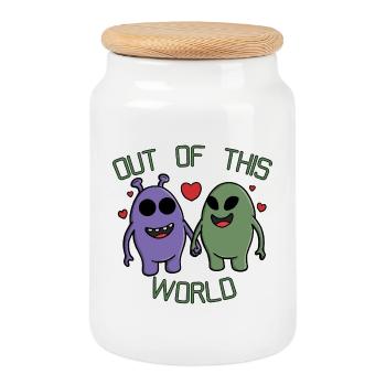 Un couple extraterrestre hors de ce monde se tenant la main - Boîte à biscuits avec couvercle en bois - blanc - Devant