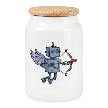 Mignon Cupidon Steampunk Robot avec Flèche en Cœur - Boîte à biscuits avec couvercle en bois - blanc - Devant