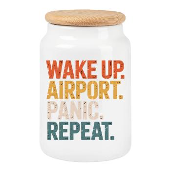 Wake Up Airport Panic Repeat Travel - Cookie Jar with Wooden Lid - white - Front