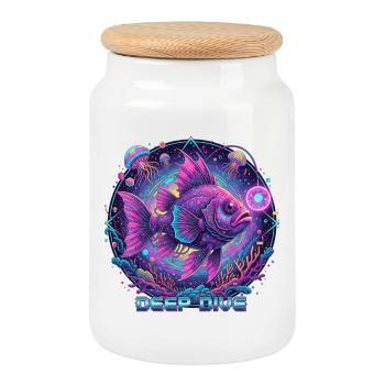 Deep Dive Neonfisch Unterwasser - Keksdose mit Holzdeckel - Weiß - Vorne
