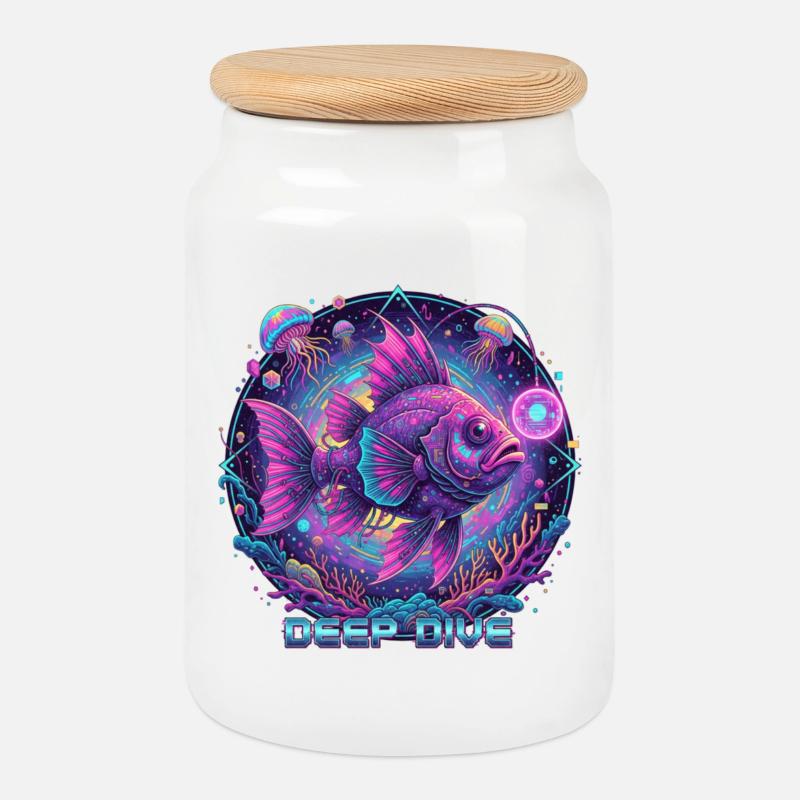 Deep Dive Neonfisch Unterwasser - Keksdose mit Holzdeckel - Weiß