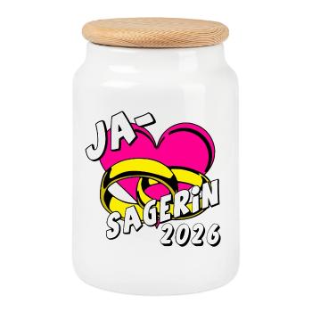 Junggesellenabschied , JGA Braut Ja Sagerin 2026 - Keksdose mit Holzdeckel - Weiß - Vorne