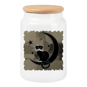 cat - Cookie Jar with Wooden Lid - white - Front