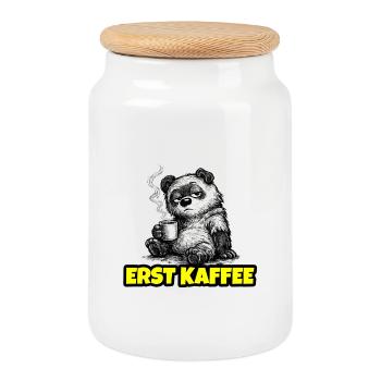 Erst Kaffee – Grumpy Bär (Morgenmuffel Sketch) - Keksdose mit Holzdeckel - Weiß - Vorne