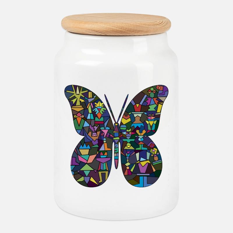 Bunter Mosaik-Schmetterling - Keksdose mit Holzdeckel - Weiß