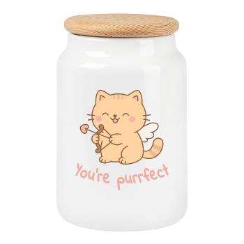 Tu es parfait – Cupidon Cat - Boîte à biscuits avec couvercle en bois - blanc - Devant