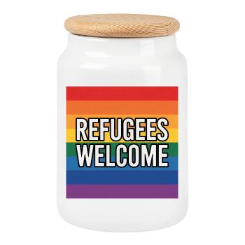 Refugees Welcome - Antifascist Merch - Keksdose mit Holzdeckel - Weiß - Vorne