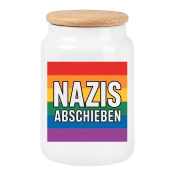 Nazis Abschieben - Antifa Tee - Keksdose mit Holzdeckel - Weiß - Vorne