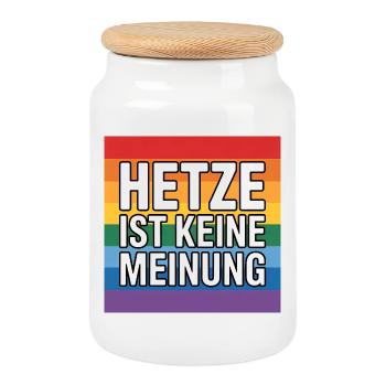 Hetze ist keine Meinung - Antifa Tee - Keksdose mit Holzdeckel - Weiß - Vorne