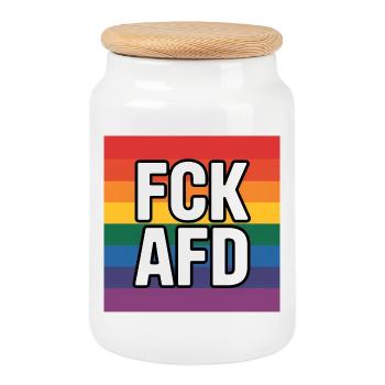 FCK AFD - Antifa Tee - Keksdose mit Holzdeckel - Weiß - Vorne