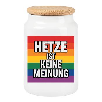 Hetze ist keine Meinung - Antifa Tee - Keksdose mit Holzdeckel - Weiß - Vorne