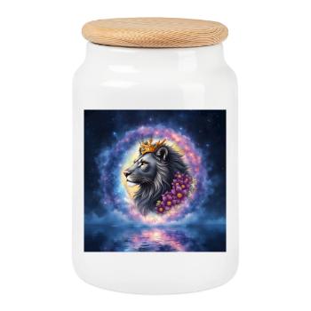 Lion étoile floral avec couronne - Boîte à biscuits avec couvercle en bois - blanc - Devant