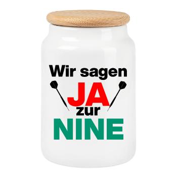 WIR SAGEN JA ZUR 9, 9 DARTER, PERFEKTES FINISH 180 - Keksdose mit Holzdeckel - Weiß - Vorne