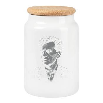 Wittgenstein-Porträt mit philosophischem Zitat - Keksdose mit Holzdeckel - Weiß - Vorne