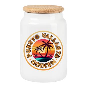 Logo du coucher du soleil de Puerto Vallarta - Boîte à biscuits avec couvercle en bois - blanc - Devant