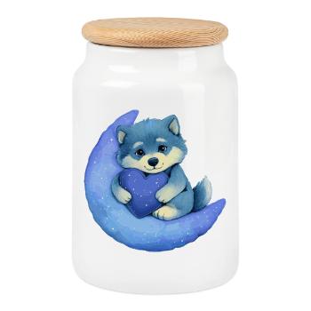 Lune Lune Cœur de Loup - Boîte à biscuits avec couvercle en bois - blanc - Devant