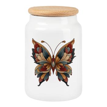 papillons - Boîte à biscuits avec couvercle en bois - blanc - Devant
