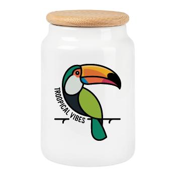 Colorful Toucan Tropical Vibes - Cookie Jar with Wooden Lid - white - Front