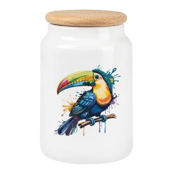 Explosion colorée de toucan - Boîte à biscuits avec couvercle en bois - blanc - Devant