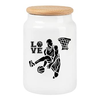 Love Basketball  - Boîte à biscuits avec couvercle en bois - blanc - Devant
