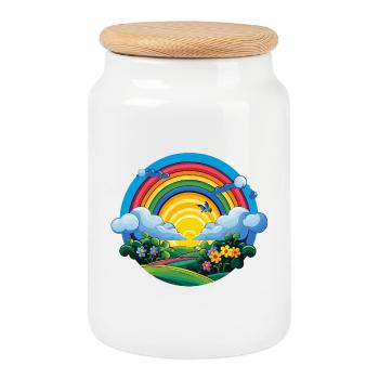 Regenbogen Sonnenaufgang Frühling - Keksdose mit Holzdeckel - Weiß - Vorne