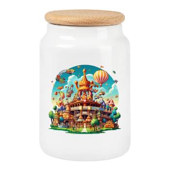 Fantasy Park Airship Carousel - Cookie Jar with Wooden Lid - white - Front