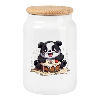 Kawaii Panda Kuchen Genuss - Keksdose mit Holzdeckel - Weiß - Vorne