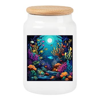 Coral Reef Underwater World - Cookie Jar with Wooden Lid - white - Front