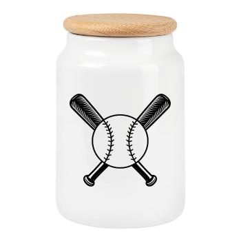 Balle de baseball et battes - Boîte à biscuits avec couvercle en bois - blanc - Devant