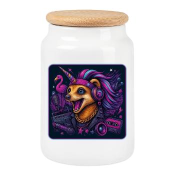 Meerkat Unicorn Party - Cookie Jar with Wooden Lid - white - Front