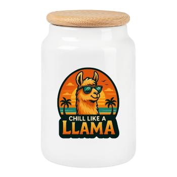 Détends comme un lama - Boîte à biscuits avec couvercle en bois - blanc - Devant