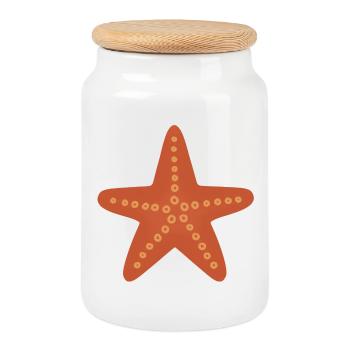 Dotted Coral Starfish Graphic - Cookie Jar with Wooden Lid - white - Front