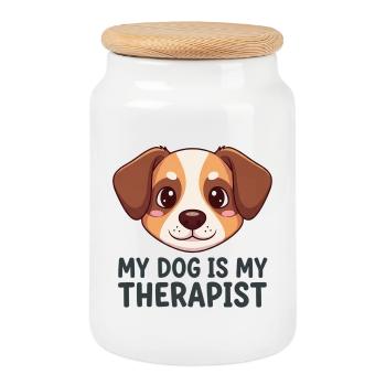 My Dog Is My Therapist – Hunde Liebe - Cookie Jar with Wooden Lid - white - Front