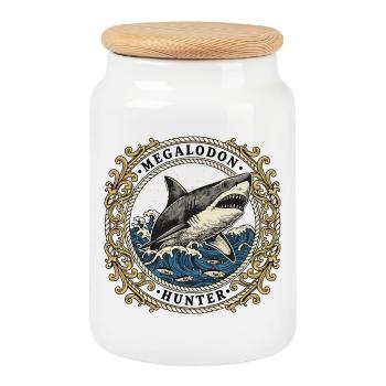 Megalodon Hunter Écusson Vintage Océan - Boîte à biscuits avec couvercle en bois - blanc - Devant