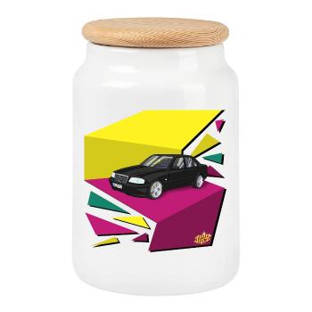 Géométrie néon du chariot noir - Boîte à biscuits avec couvercle en bois - blanc - Devant