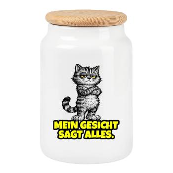 My face says it all. – Chef Cat (Grumpy) - Cookie Jar with Wooden Lid - white - Front
