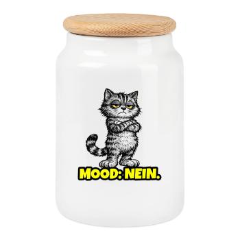 Mood: Nein. – Grumpy Katze (Chef Vibes) - Keksdose mit Holzdeckel - Weiß - Vorne
